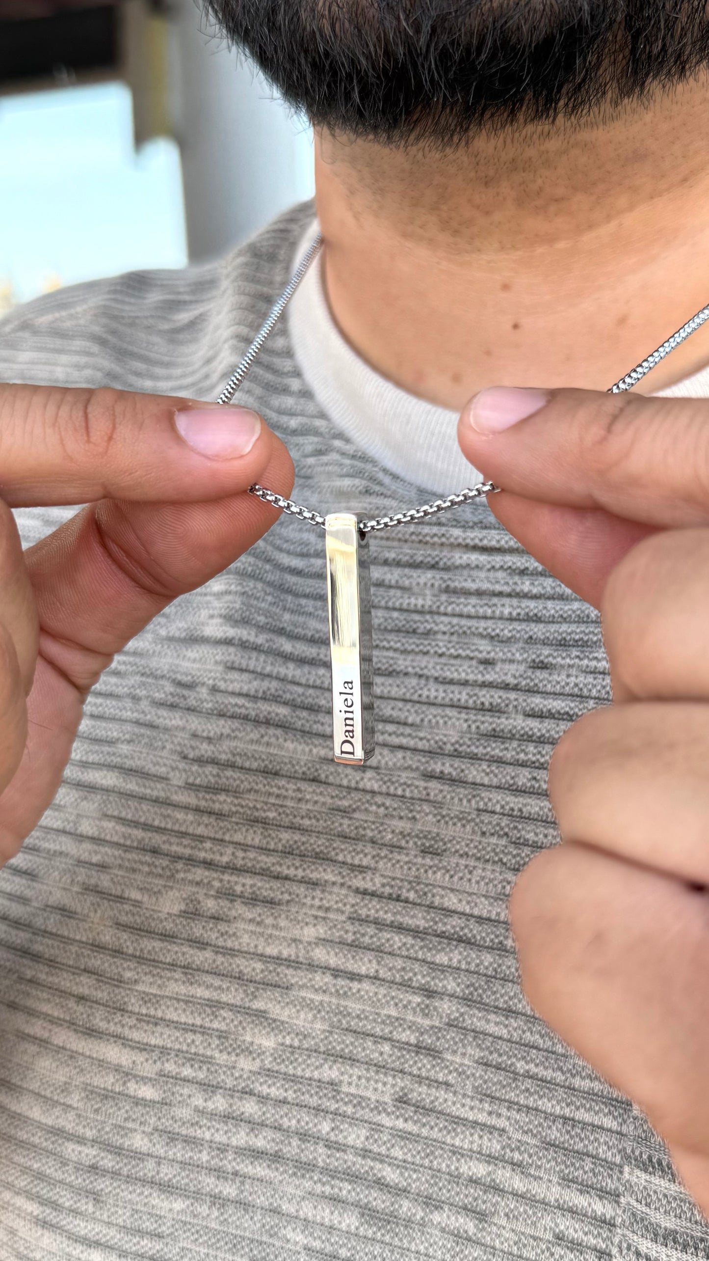 Cadena caballero con barra personalizada en acero inoxidable