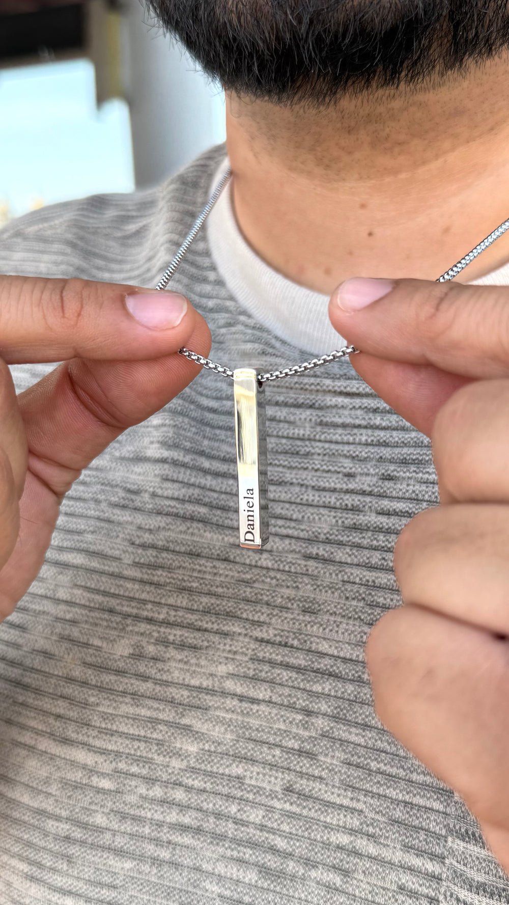 Cadena caballero con barra personalizada en acero inoxidable