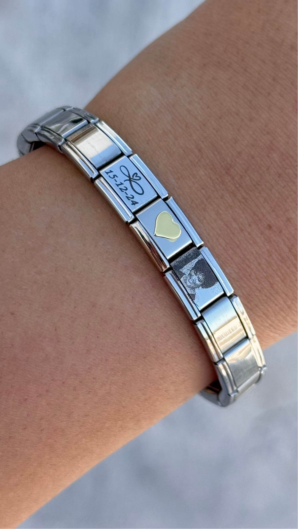 Pulsera italiana personalizada con foto en acero inoxidable