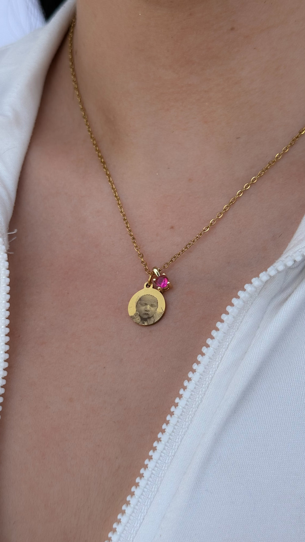 Collar con foto mini y zirconia de color en acero
