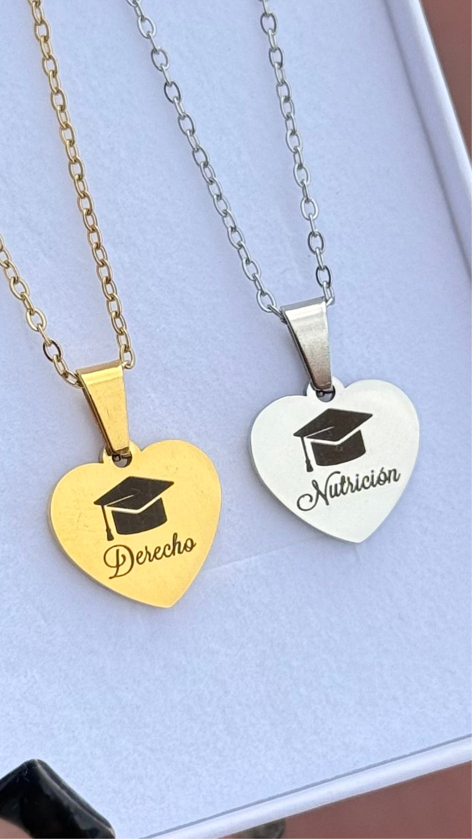 Collar corazón personalizado Graduación de acero inoxidable