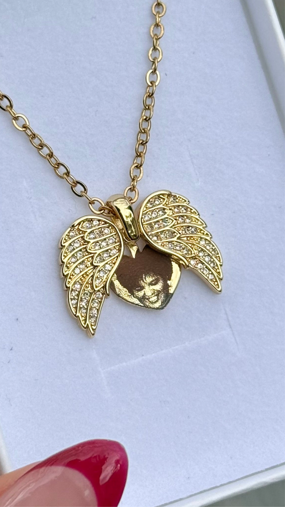 Collar Corazón ángel con foto en acero