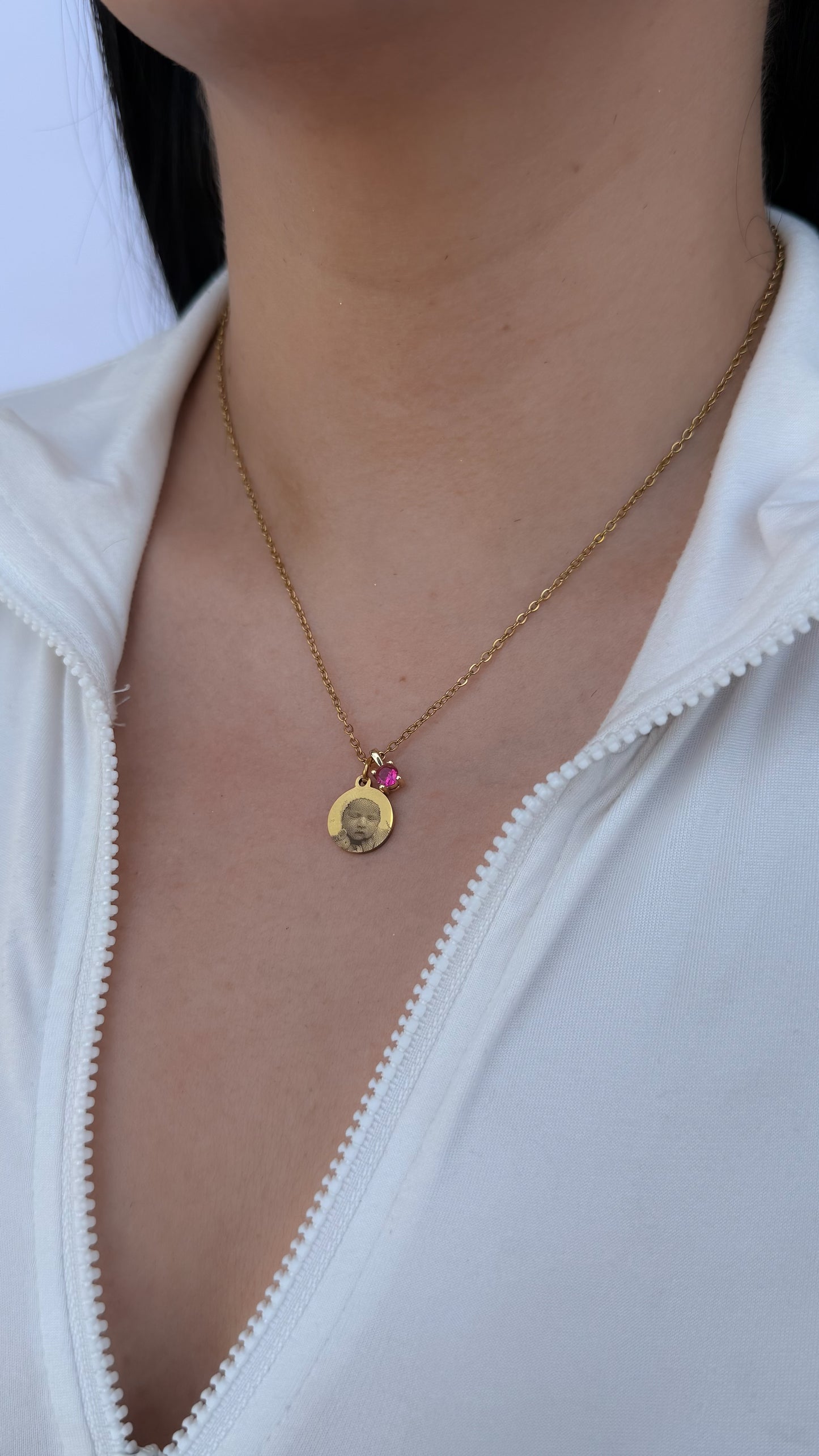 Collar con foto mini y zirconia de color en acero