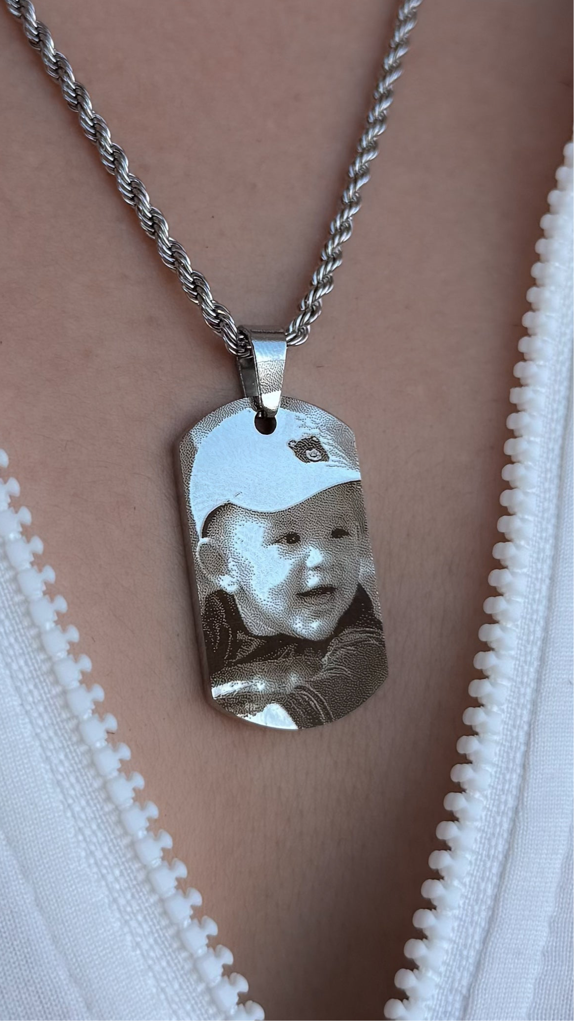 Cadena con Placa Militar 3.5 cm Personalizada - Acero inoxidable