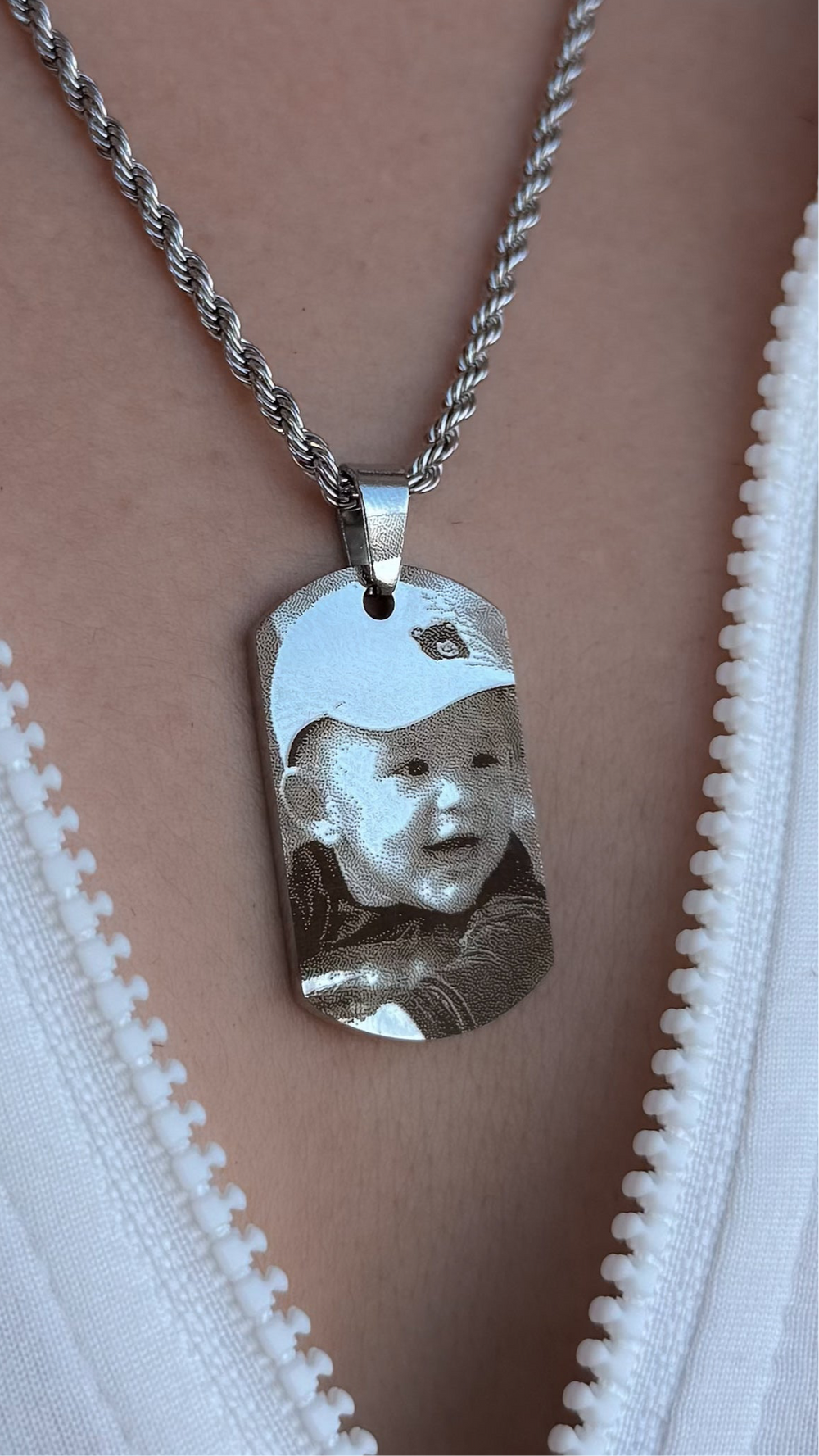 Cadena con Placa Militar 3.5 cm Personalizada - Acero inoxidable