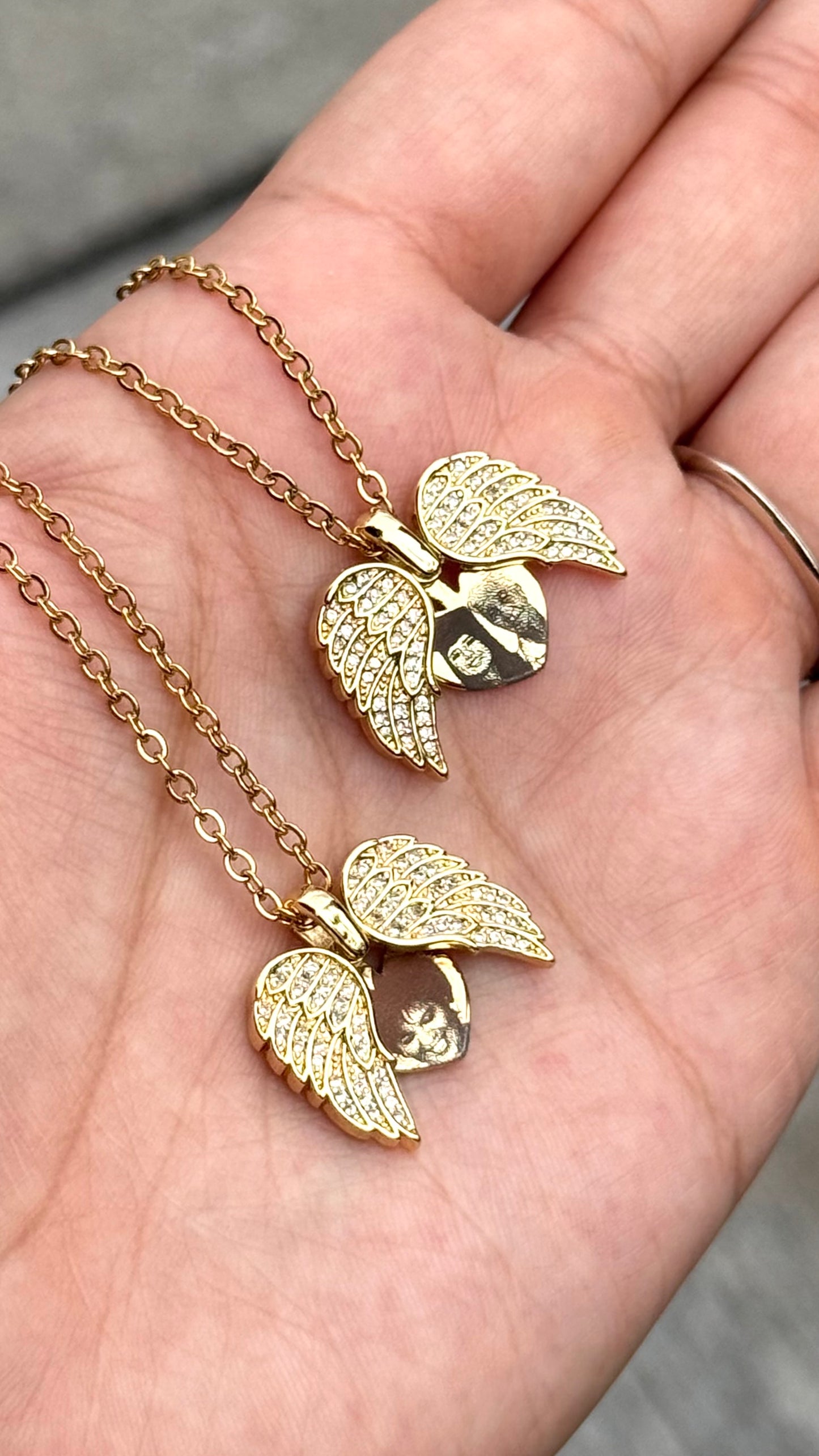 Collar Corazón ángel con foto en acero