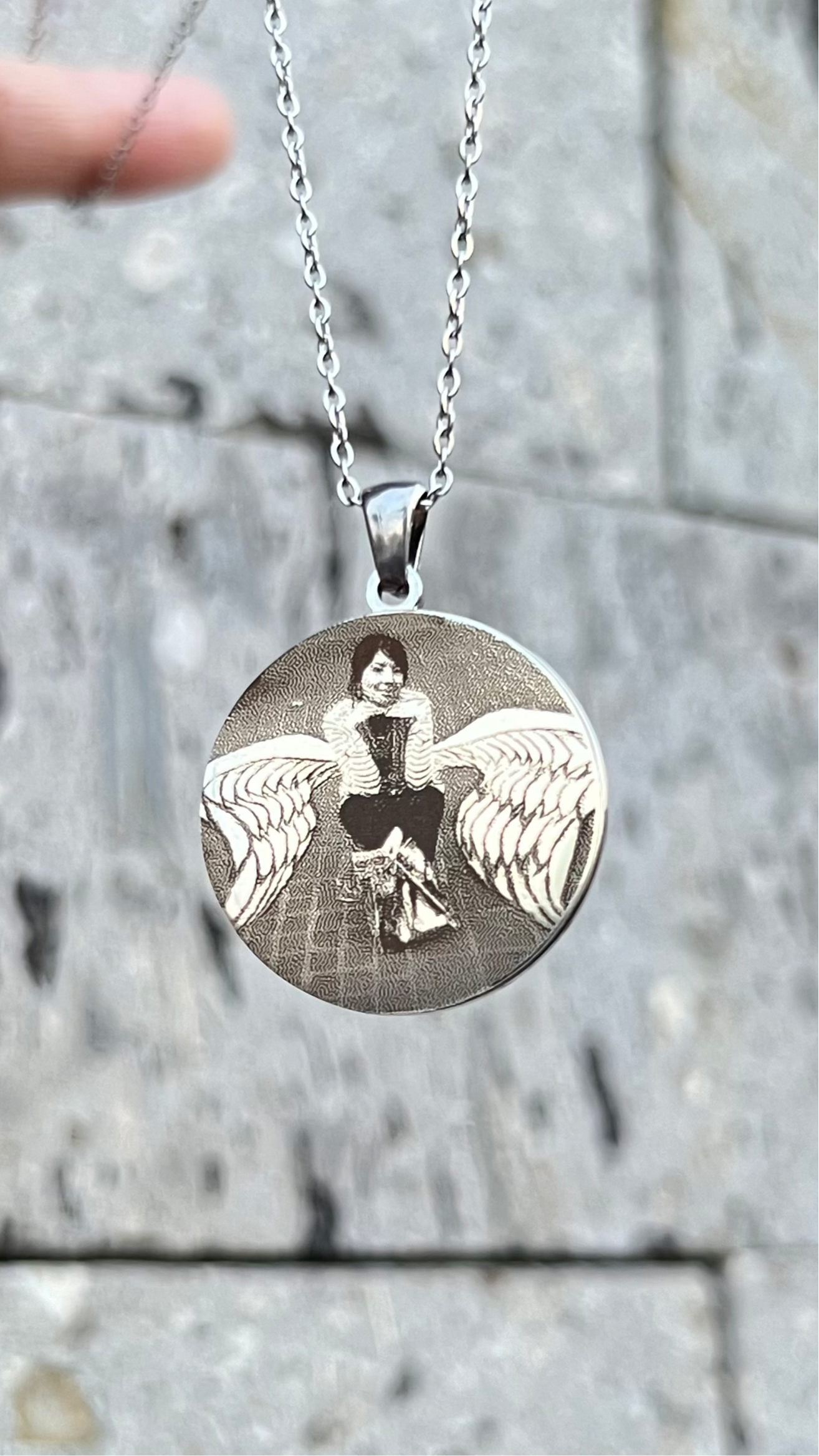 Collar Círculo 2.5 cm con foto grabada en acero