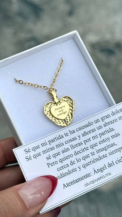 Collar Corazón ángel con foto en acero