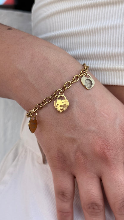 Pulsera ancla - 3 corazones personalizados Foto acero inoxidable