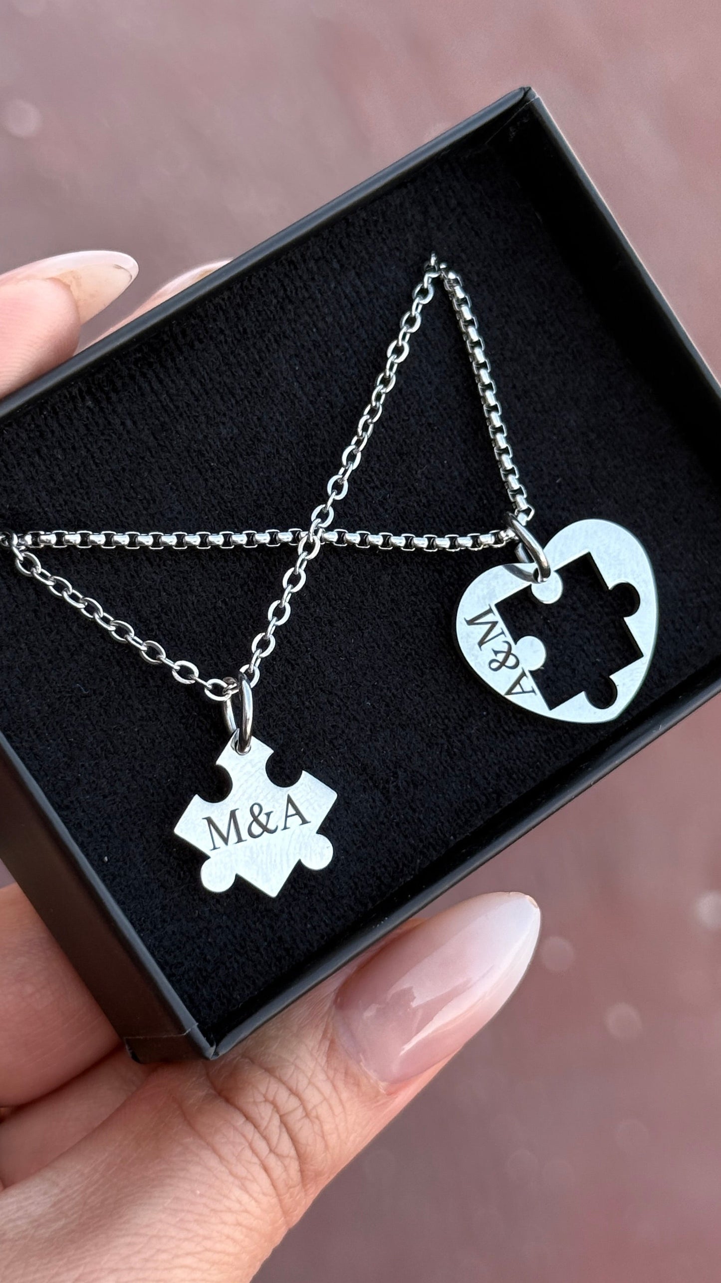 Dúo collares rompecabezas Acero