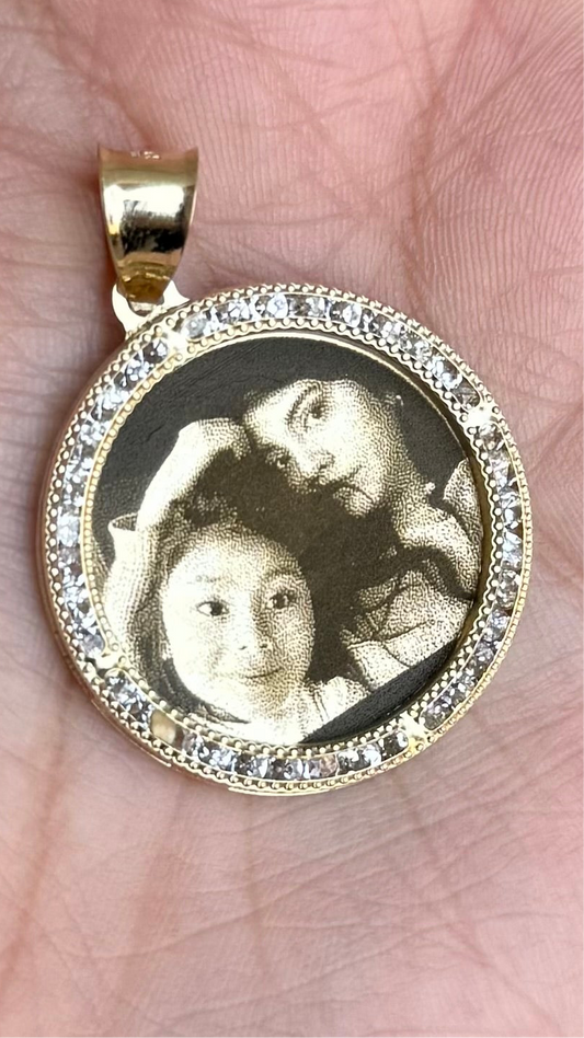 Medalla zirconia 3 cm con foto Oro 10k