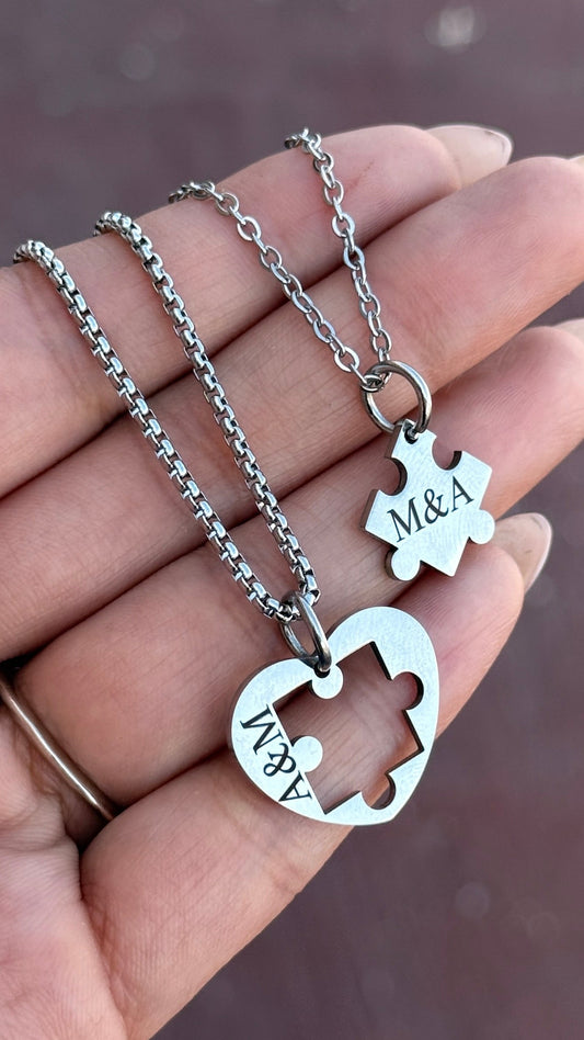 Dúo collares rompecabezas Acero