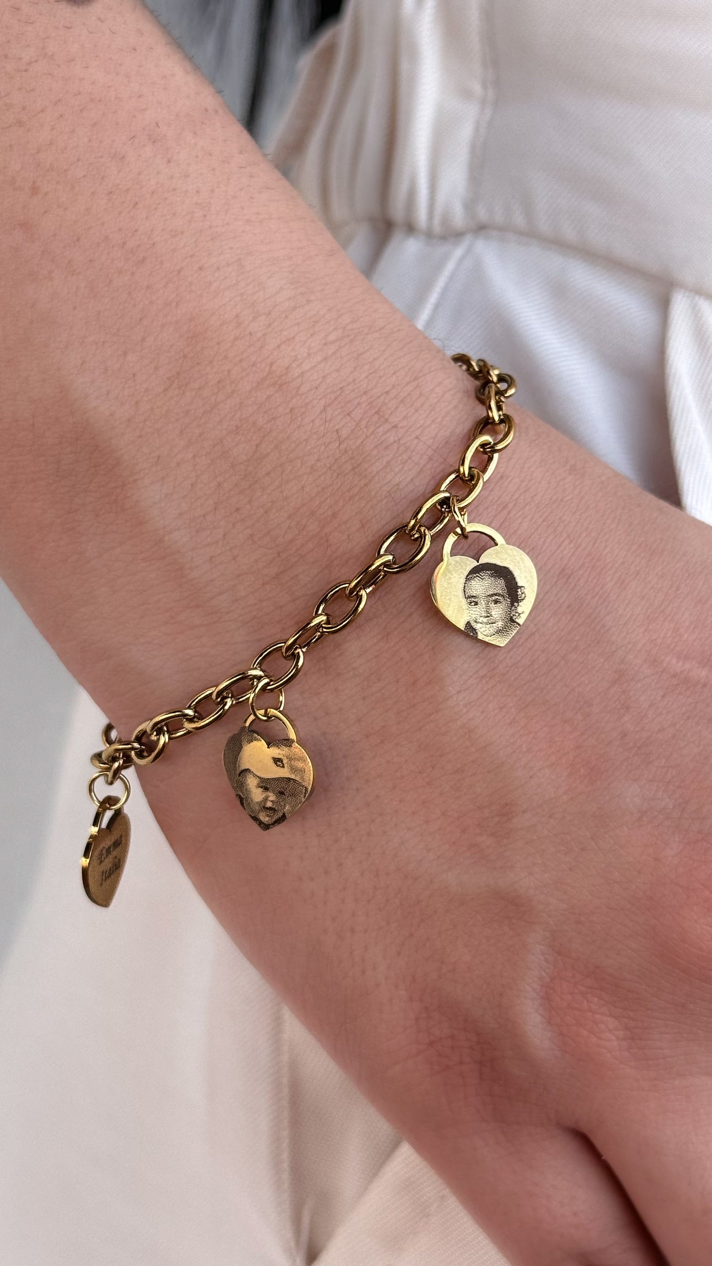 Pulsera ancla - 3 corazones personalizados Foto acero inoxidable