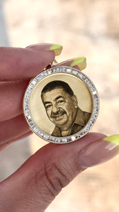 Medalla zirconia 3 cm con foto Oro 10k