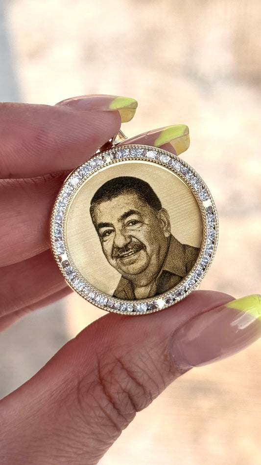 Medalla zirconia 3 cm con foto Oro 10k