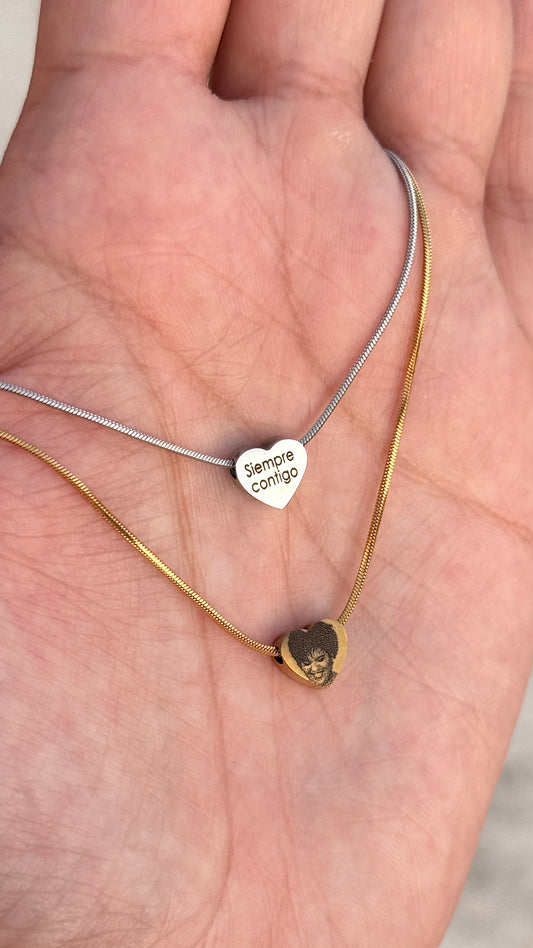 Collar corazón transversal con foto acero inoxidable