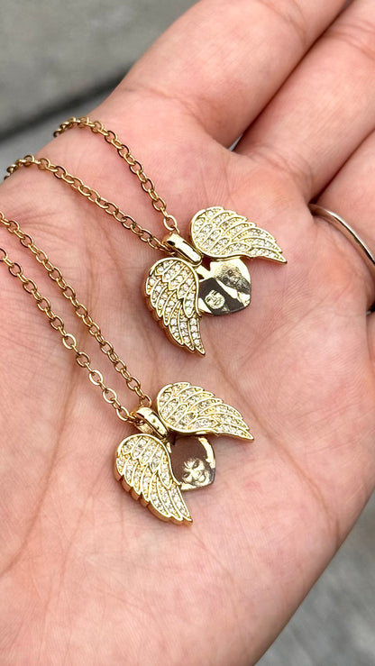 Collar Corazón ángel con foto en acero