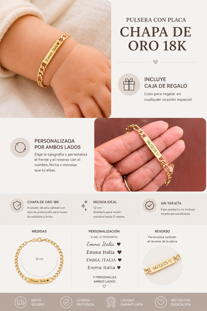 Esclava Para Bebé Con Nombre 12 Cm Chapa De Oro 18k