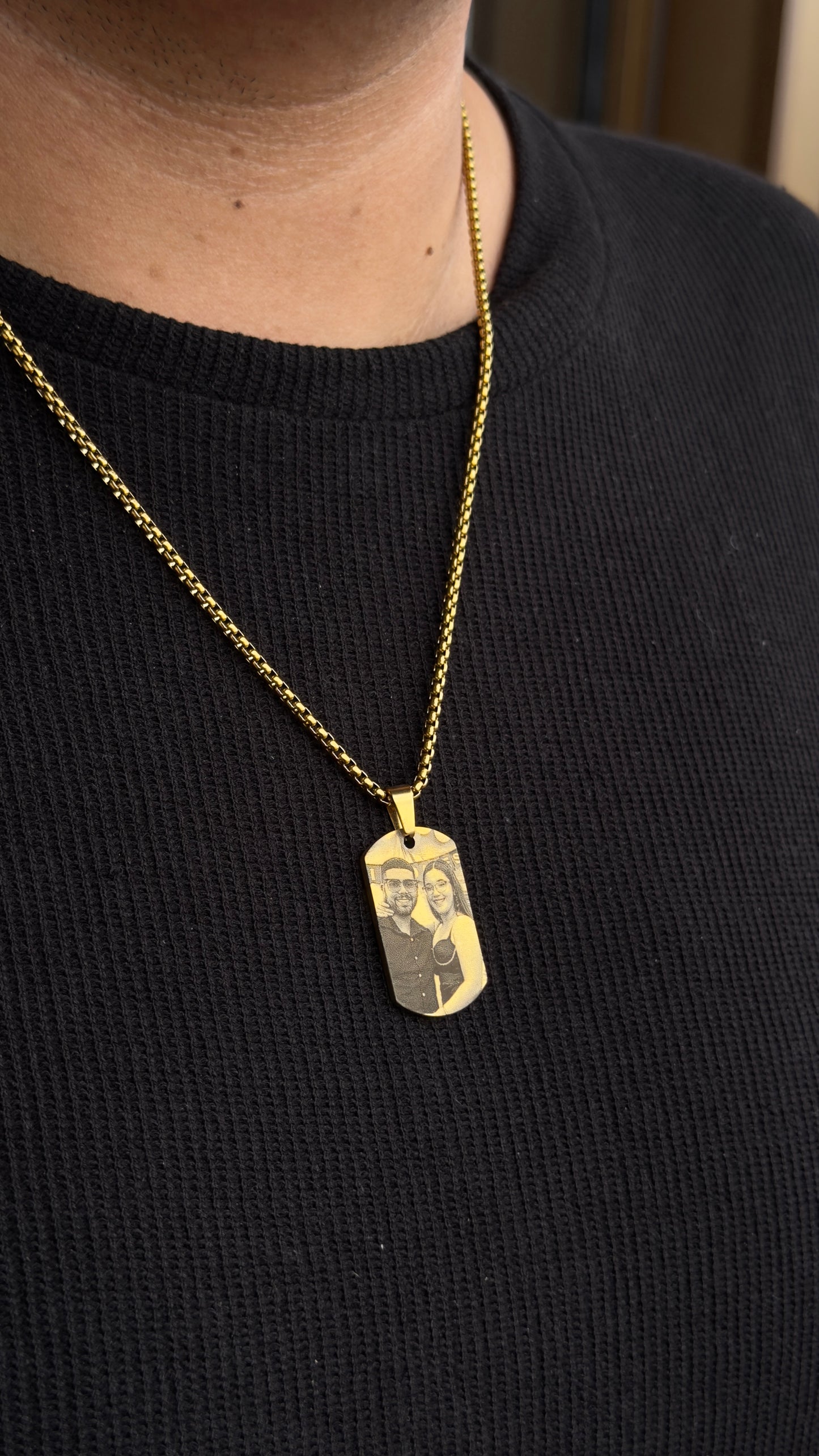 Cadena con Placa Militar 3.5 cm Personalizada - Acero inoxidable