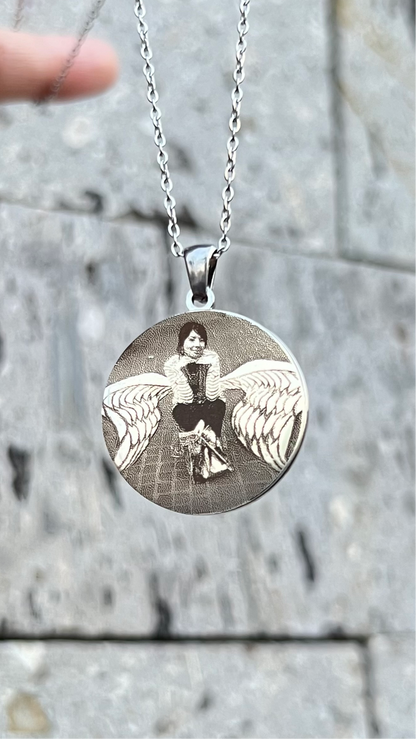 Collar Círculo 2.5 cm con foto grabada en acero