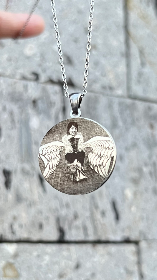 Collar Círculo 2.5 cm con foto grabada en acero