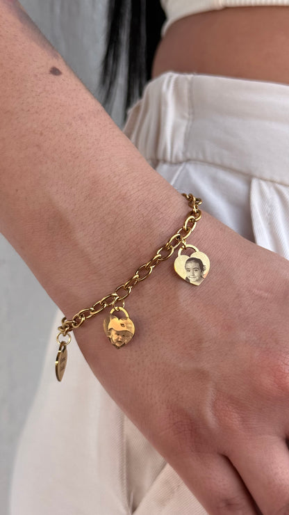 Pulsera ancla - 3 corazones personalizados Foto acero inoxidable