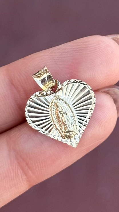 Medalla Virgen corazón Oro 10k - Personalizada / Cadena de regalo Chapa
