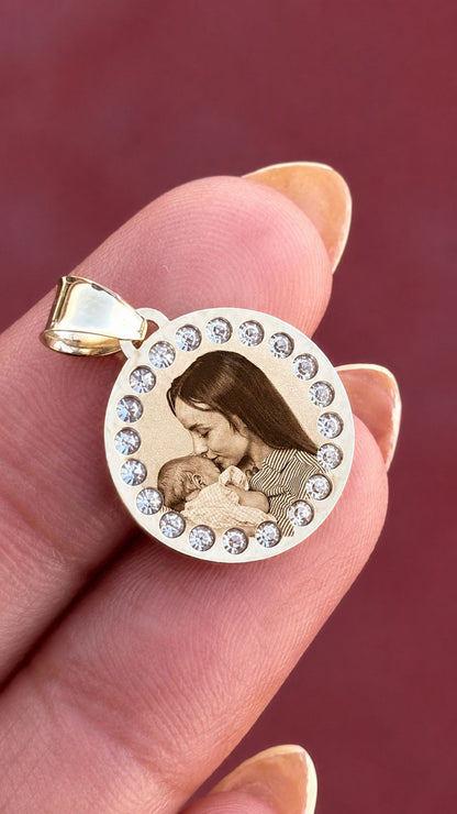 Medalla Virgen Florentina 1.8 cm con Fotograbado Oro 10k